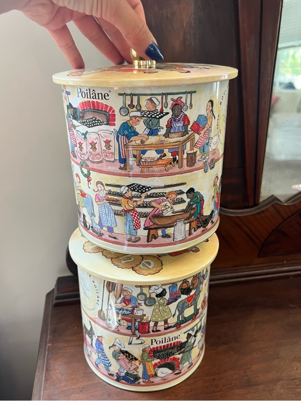 Poilâne Paris French Biscuit Tin Canister Set of 2 Made in France Massilly - Picture 7 of 12